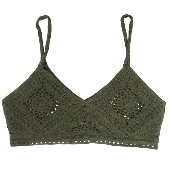 Womens Green Granola Girl Beachy Coastal Chic Crochet Knit Cropped Tank Top /OS - Picture 5 of 7